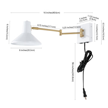 Hygge 16" Swing Arm Modern Midcentury Iron USB Charging Port LED Sconce - JONATHAN Y